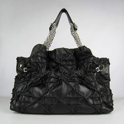 Christian Dior 1816 Lambskin Leather Tote Handbag-Black - Click Image to Close